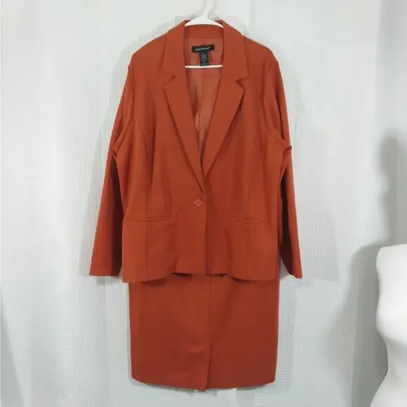 NWOT! ASHLEY STEWART! TERRACOTTA ORANGE STRETCH KNIT 2 PIECE SKIRT SUIT! SZ 16 - Picture 4 of 12